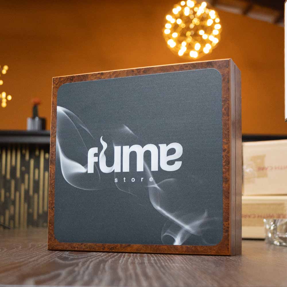 FUME KEEP CALM AND SMOKE ON HS GIFT SET - HUMIDOR WITH BLUE LIGHTER, CUTTER, METAL CIGAR HOLDER WITH HUMIDIFIER (GS-163) - Image 2