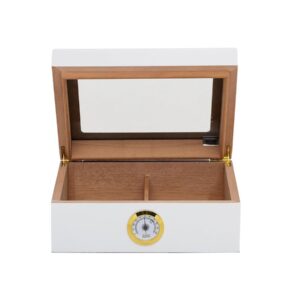 HUMIDOR SUPREME CAPRI GLASSTOP HUMIDOR WITH HYGROMETER HOLDS 40 - 50 CIGARS WHITE COLOUR (HUM-25HYG-WH)