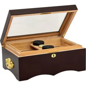 HUMIDOR SUPREME EL REY GLASS TOP HUMIDOR WITH HYGROMETER HOLDS 80 - 100 CIGARS MAHOGANY COLOUR ( HUM-150G)