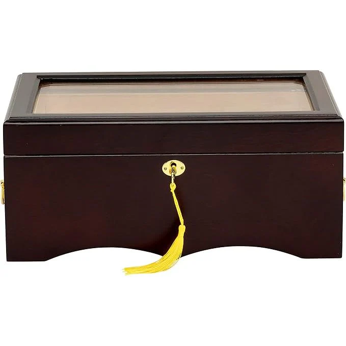 HUMIDOR SUPREME EL REY GLASS TOP HUMIDOR WITH HYGROMETER HOLDS 80 - 100 CIGARS MAHOGANY COLOUR ( HUM-150G) - Image 3