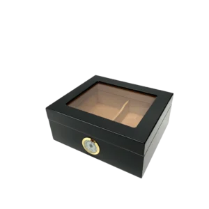 HUMIDOR SUPREME CAPRI GLASSTOP HUMIDOR WITH HYGROMETER HOLDS 40 - 50 CIGARS BLACK COLOUR (HUM-25HYG-BK)