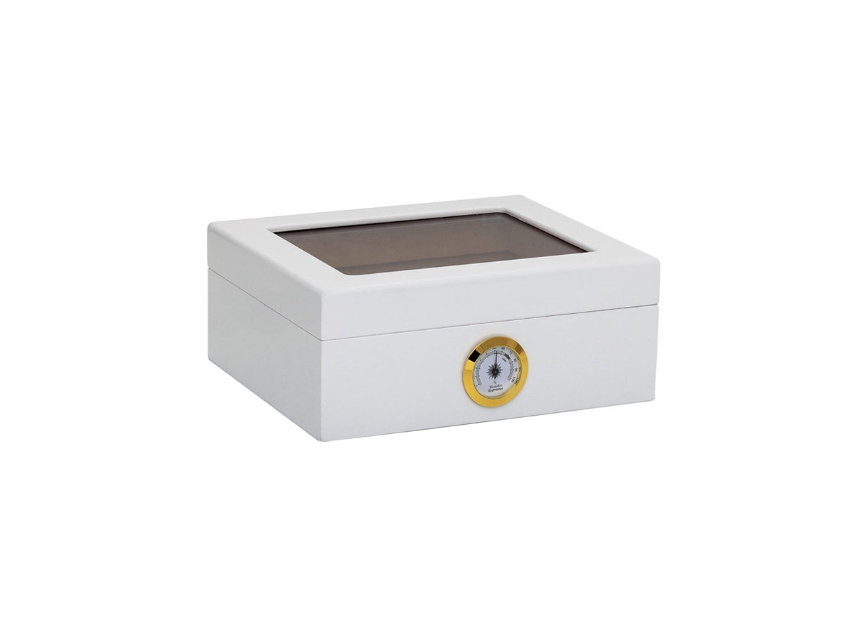 HUMIDOR SUPREME CAPRI GLASSTOP HUMIDOR WITH HYGROMETER HOLDS 40 - 50 CIGARS WHITE COLOUR (HUM-25HYG-WH) - Image 2