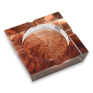 QUALITY IMPORTERS CRYSTAL ASHTRAY  WITH TOBACCO LEAF PRINT HOLDS 4 CIGARS (CA-4C-TL)