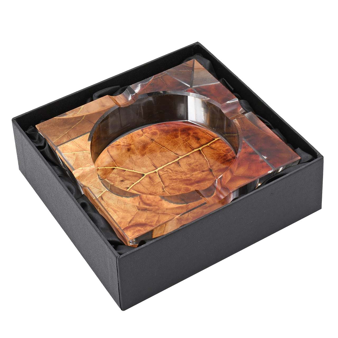 QUALITY IMPORTERS CRYSTAL ASHTRAY WITH TOBACCO LEAF PRINT HOLDS 4 CIGARS (CA-4C-TL) - Image 2