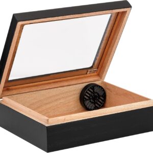 QUALITY IMPORTERS GLASSTOP TAVEL HUMIDOR HOLDS UP-TO 25 - 30 CIGARS BLACK COLOUR (HUM-TR20G-BLK)