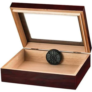 QUALITY IMPORTERS GLASSTOP TAVEL HUMIDOR HOLDS 25 - 30 CIGARS CHERRY COLOUR (HUM-TR20G-C)
